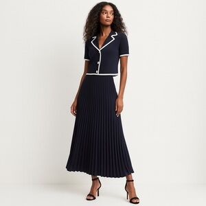 Veronica Beard Pleated Midi Skirt • Navy • Size 8